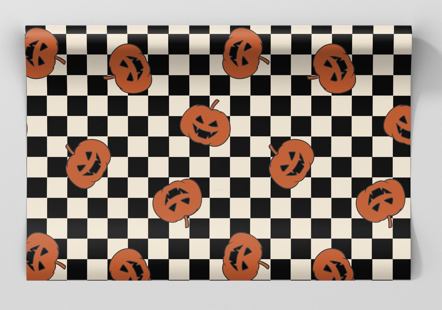 Checkered Pumpkins Wrapping Paper Alexander&#39;s 