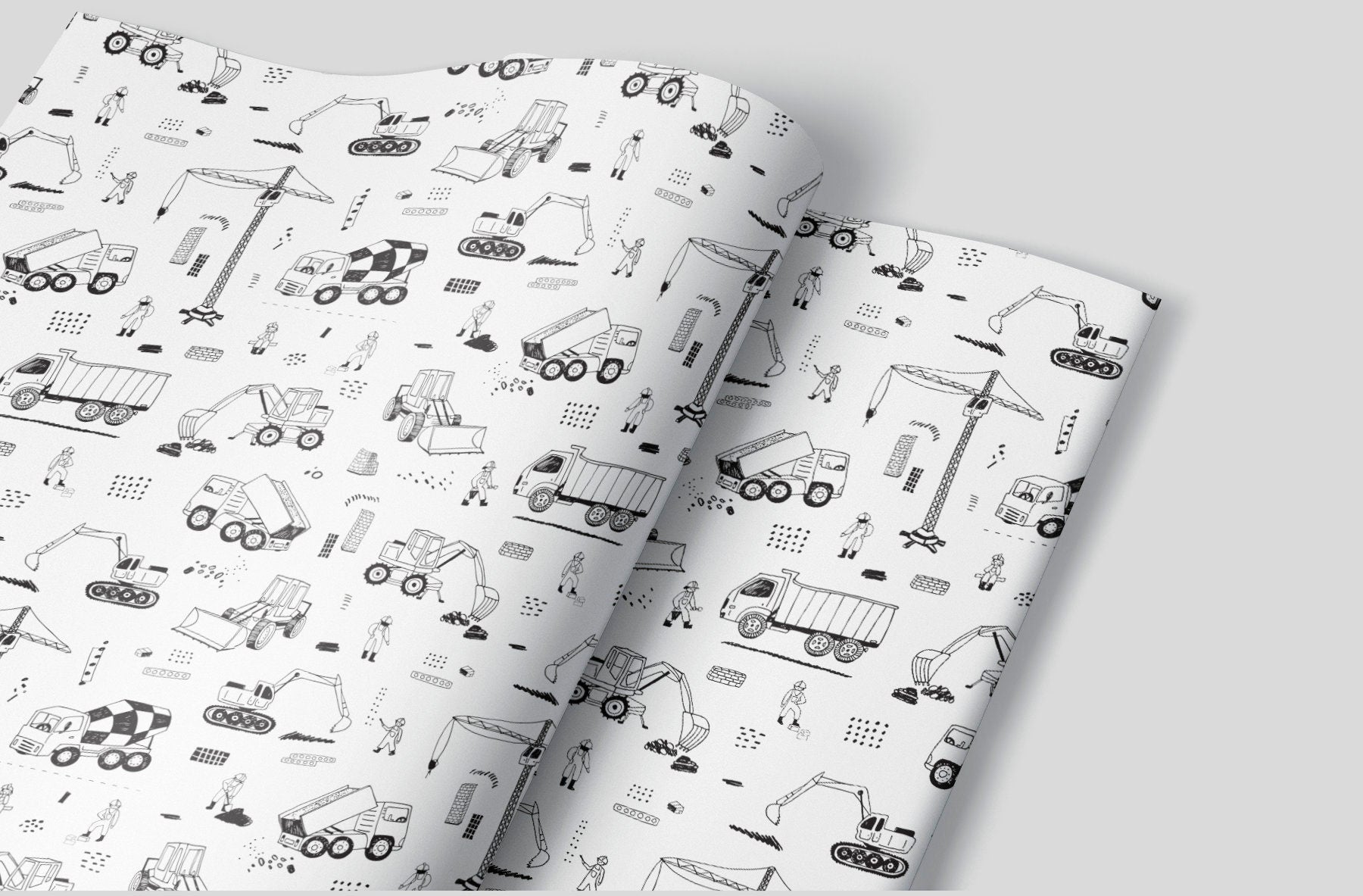 Construction Site Sketch Wrapping Paper Alexander&#39;s 