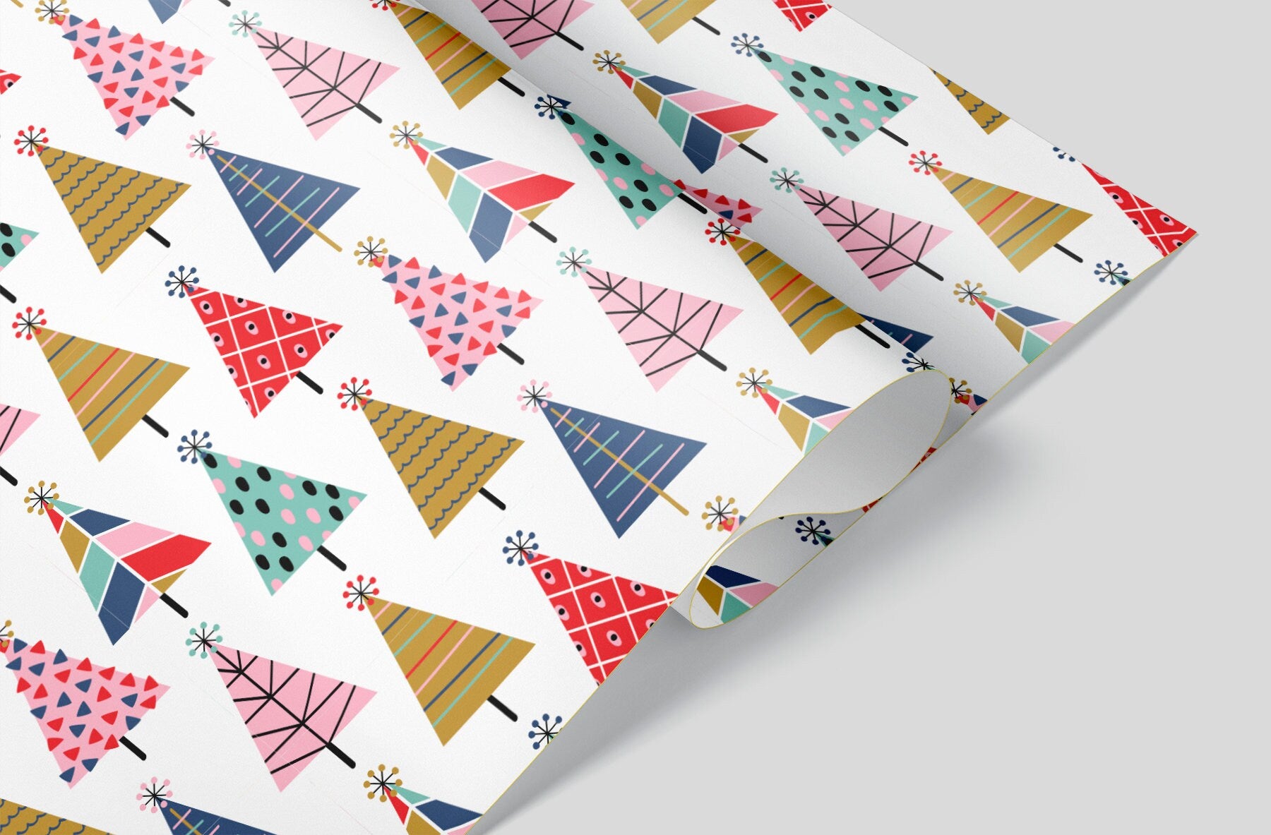 Modern Christmas Tree on White Wrapping Paper Alexander&#39;s 