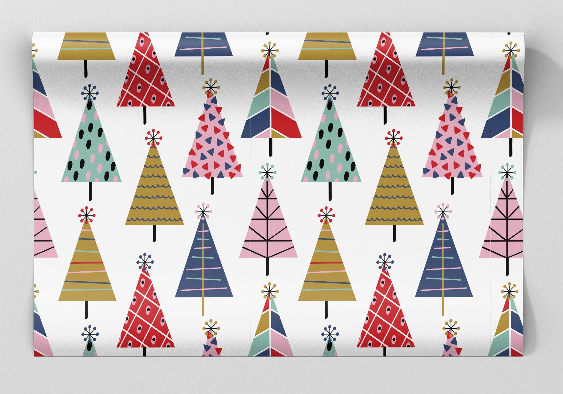 Modern Christmas Tree on White Wrapping Paper Alexander&#39;s 