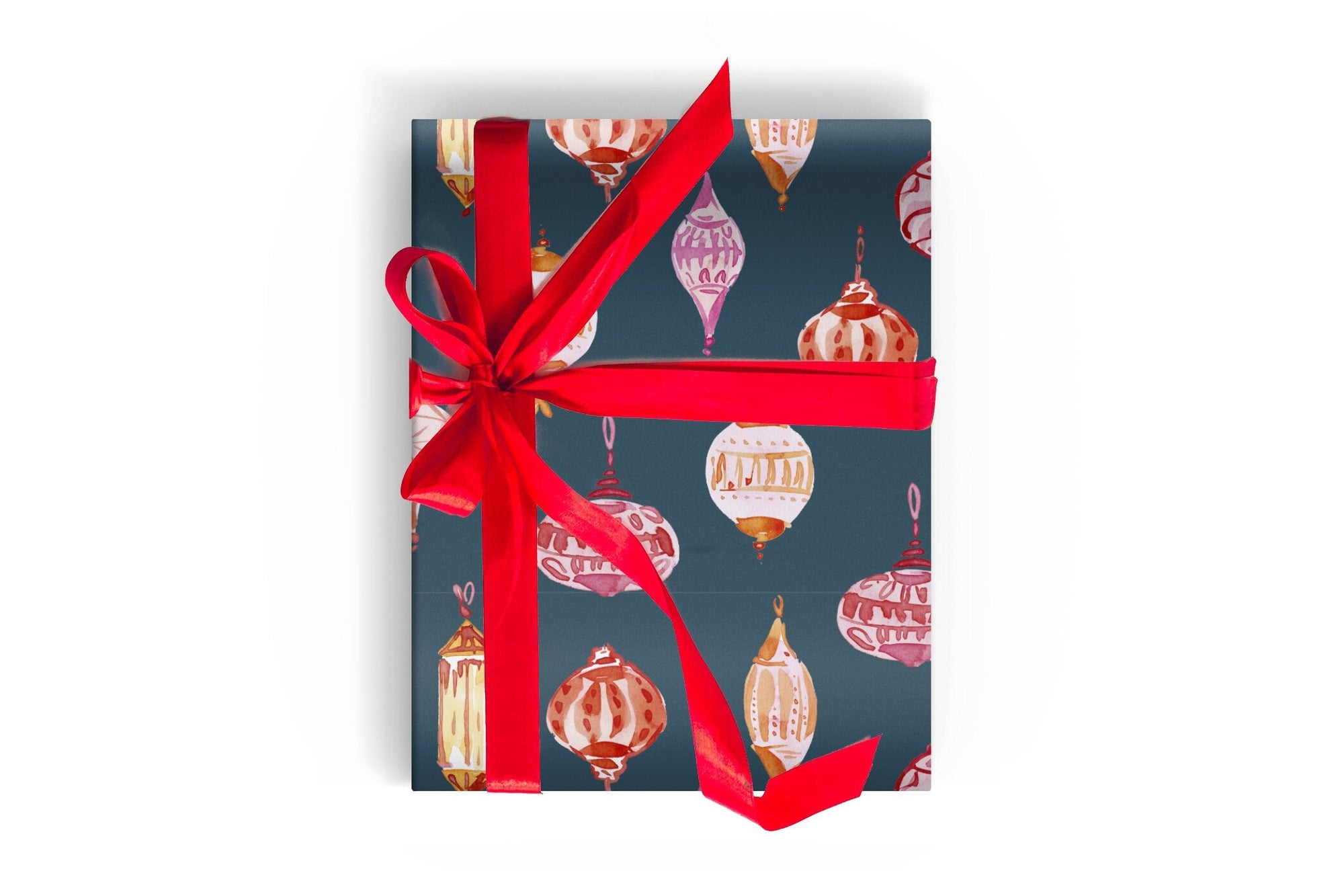 Red Watercolor Christmas Ornaments Wrapping Paper Alexander&#39;s 