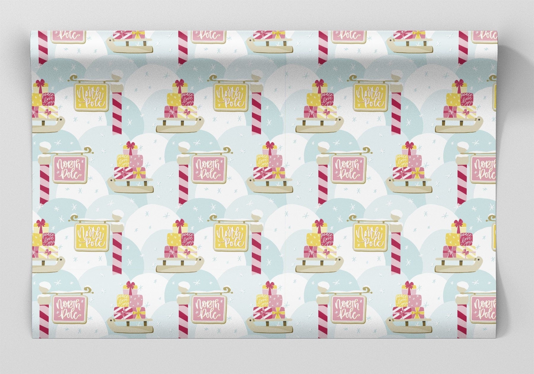 Sleds at the North Pole in Pink Wrapping Paper Alexander&#39;s 