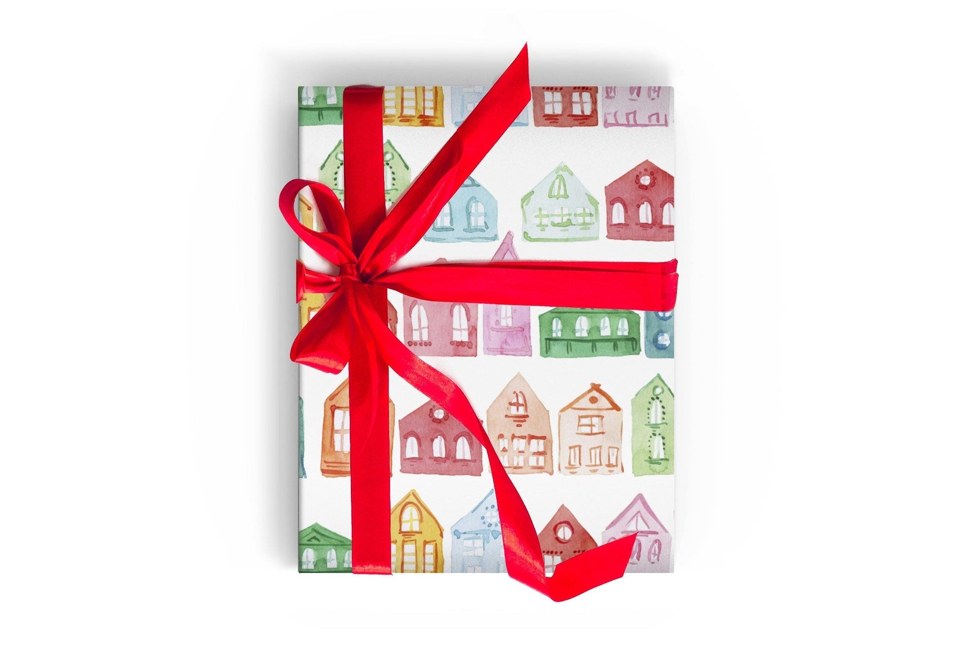 Watercolor Painted Houses on White Wrapping Paper Alexander&#39;s 
