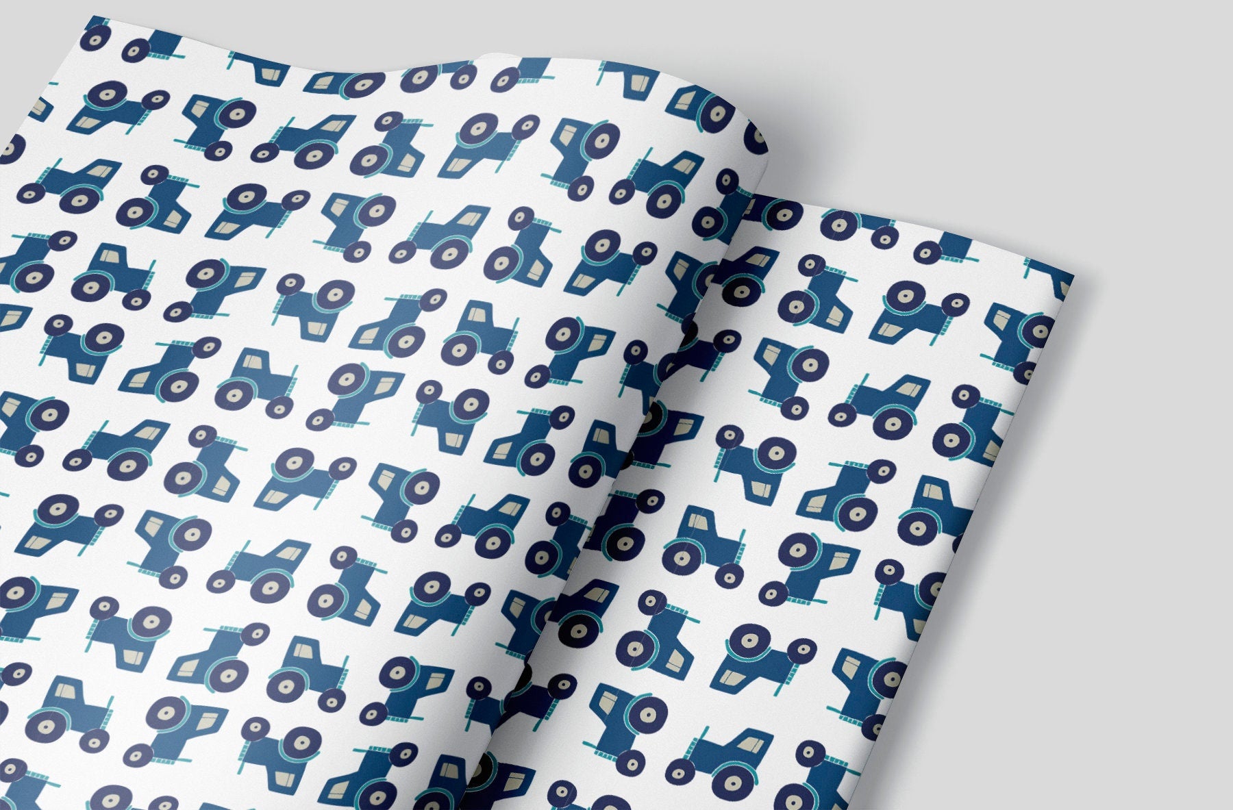 Wrapping Paper with Blue Farm Tractors