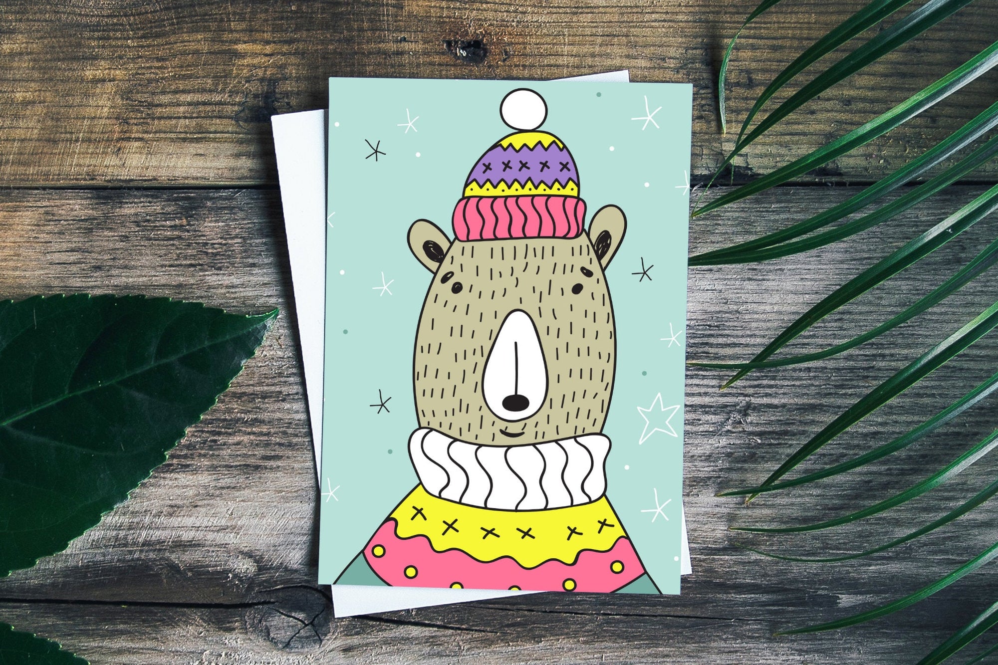 Boho Christmas Bear Greeting Card Violagrace-174 