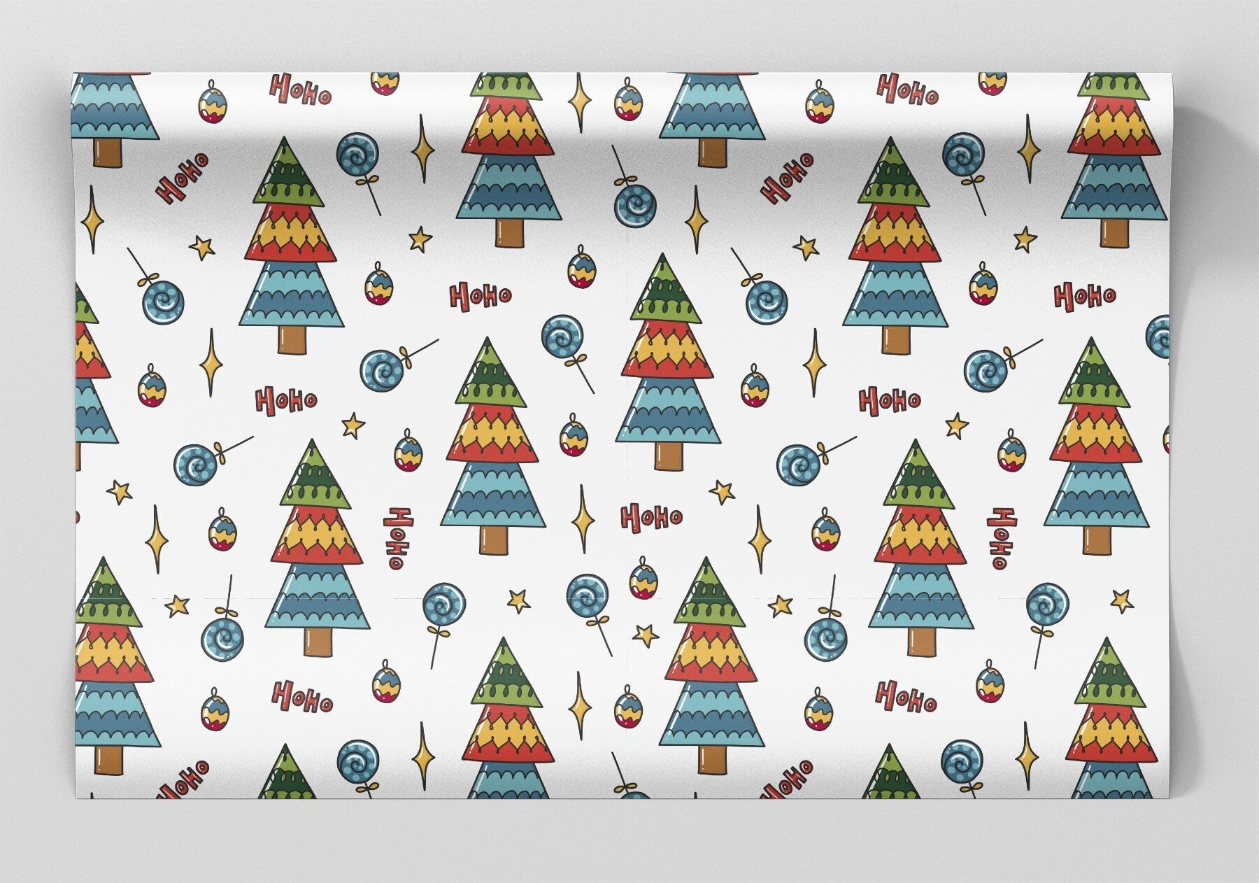 Festive Christmas Trees Wrapping Paper Alexander&#39;s 