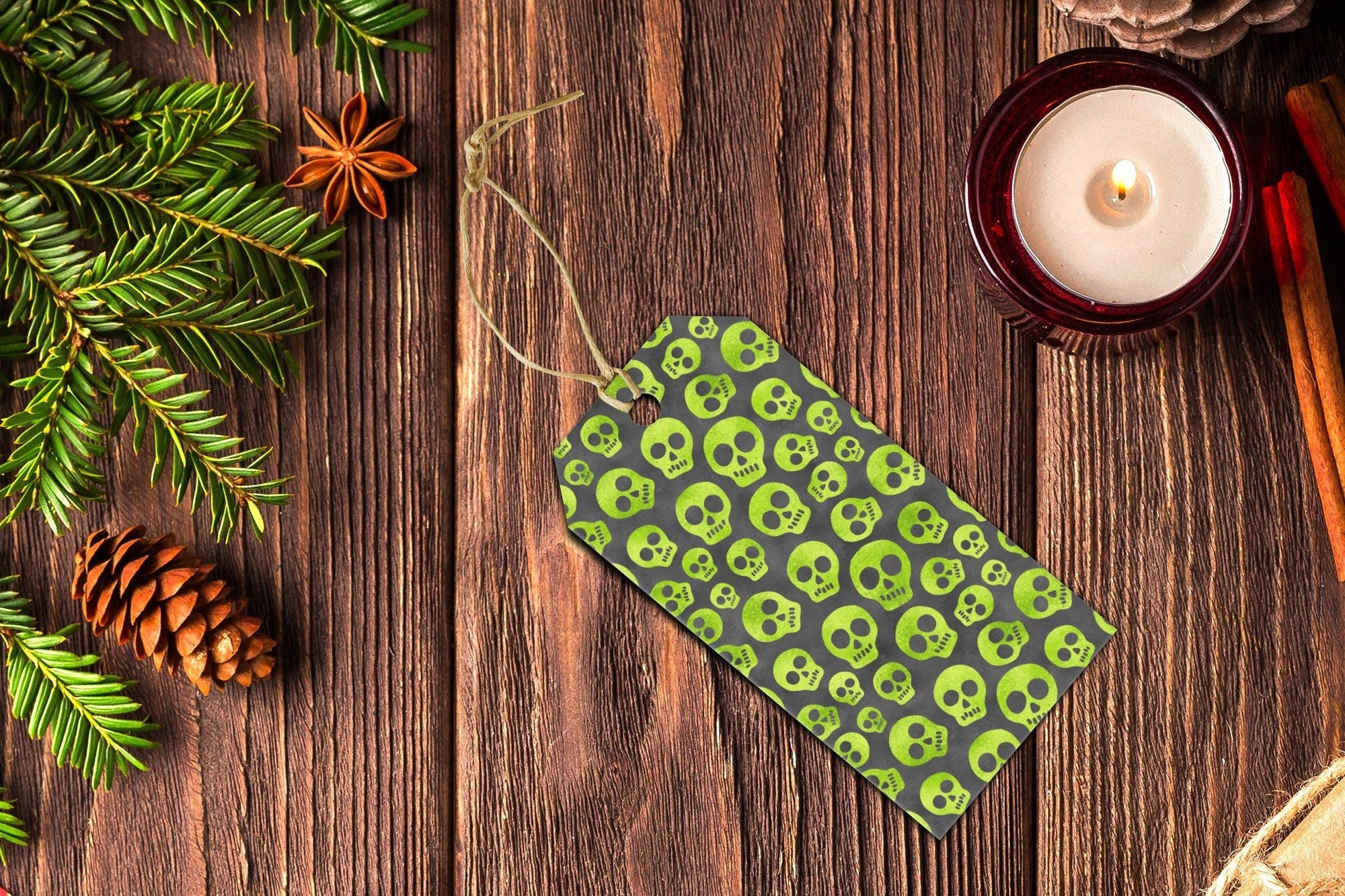 Green Skulls Gift Tags - Set of 10 Gift Tags & Labels Violagrace-174 