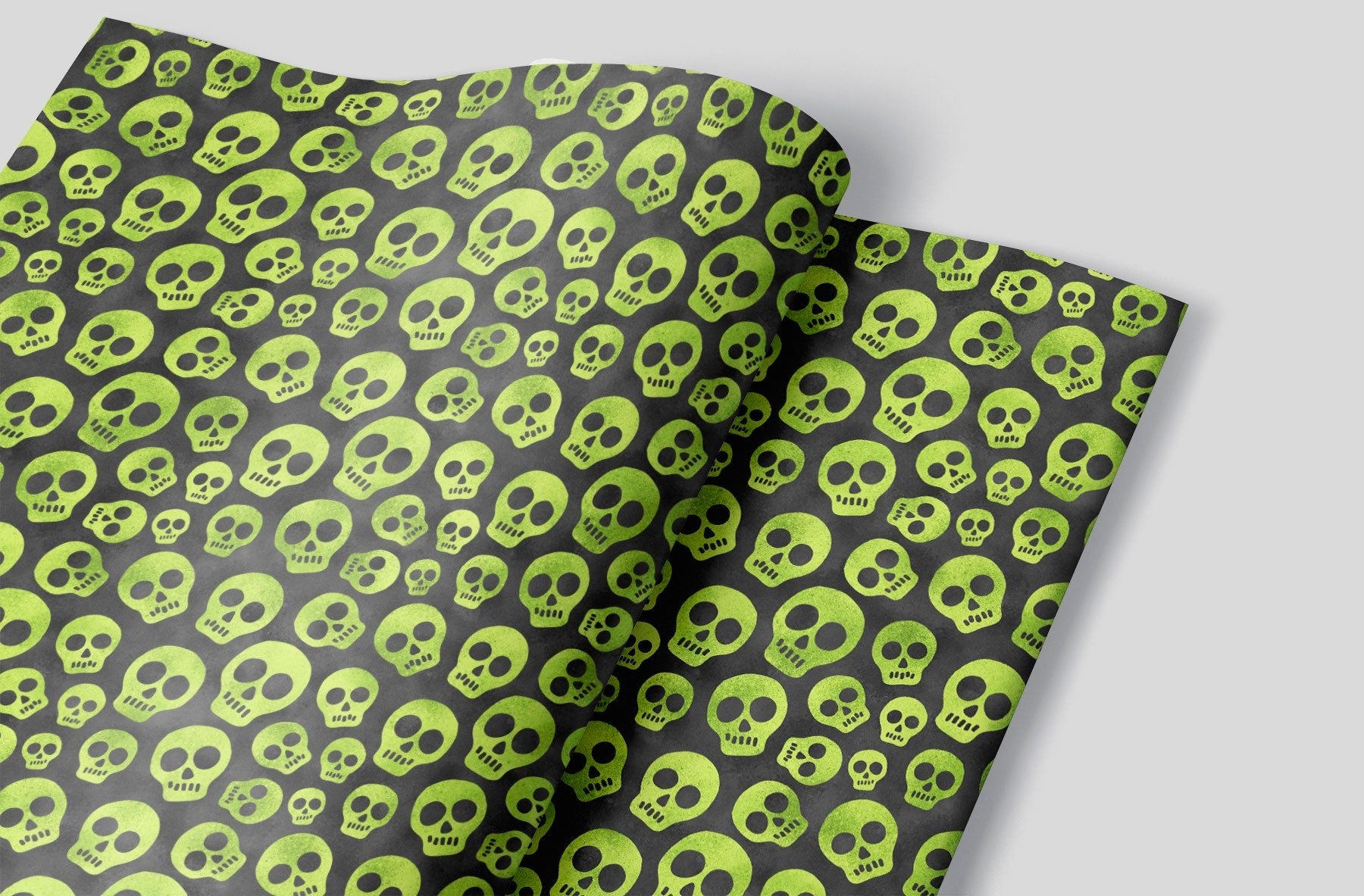 Green Skulls Wrapping Paper Alexander&#39;s 
