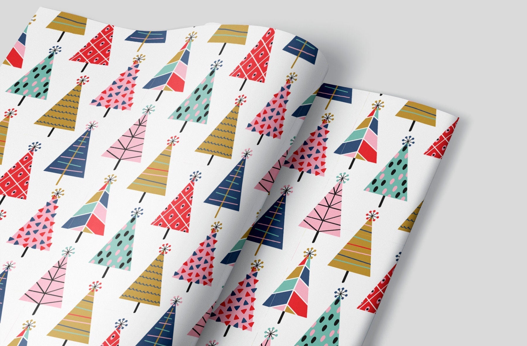 Modern Christmas Tree on White Wrapping Paper Alexander's 