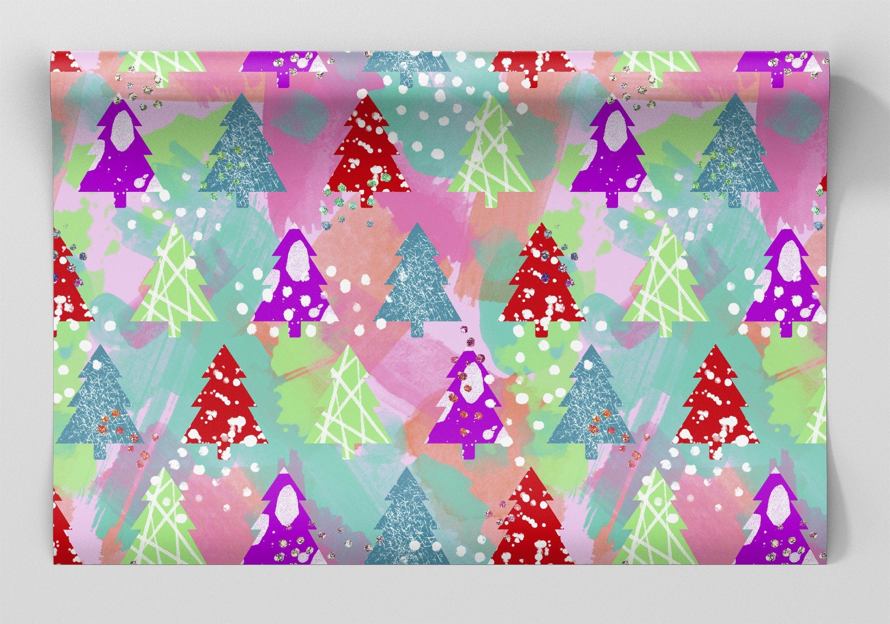 Painted Christmas Trees Wrapping Paper Alexander&#39;s 