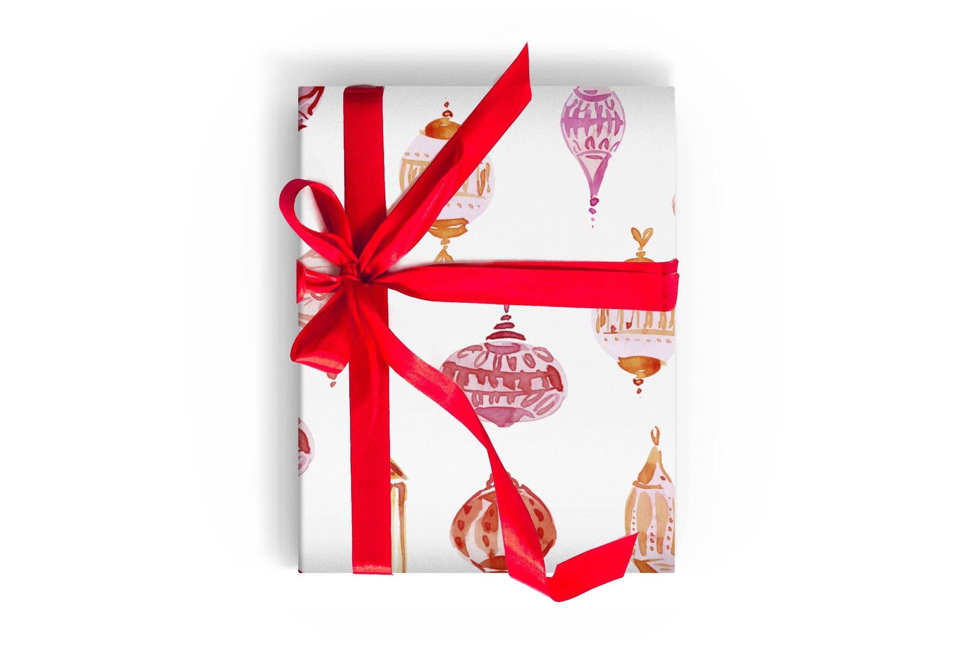 Red Watercolor Christmas Ornaments Wrapping Paper Alexander&#39;s 