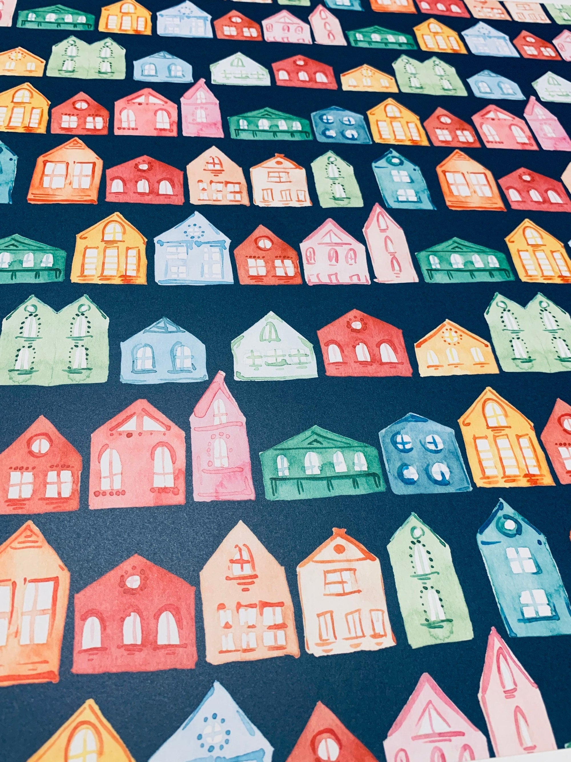 Watercolor Painted Houses Wrapping Paper Alexander&#39;s 