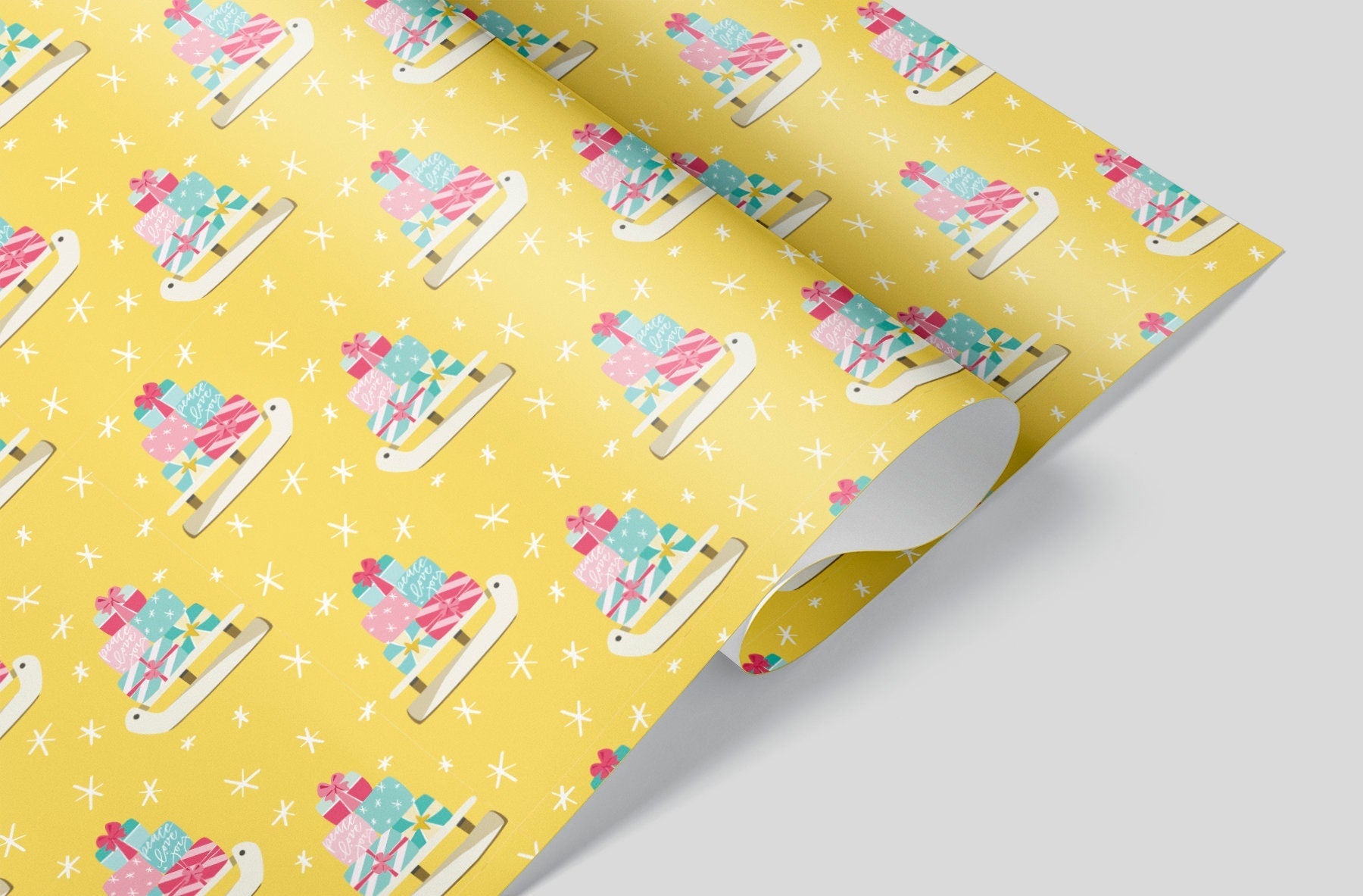 Yellow Christmas Sled Wrapping Paper Alexander's 
